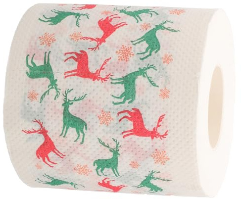 FOMIYES Weihnachtliches Klopapier 2 Lagig mit Rentier Motiv 25m Rolle Schliffpapier Bedrucktes Toilettenpapier für Weihnachtsdeko und Party