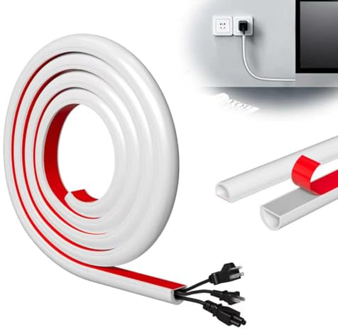 Hexizexi Mini White Cable Trunking 5m Self Adhesive Cable Cover 15x10mm | TV Cable Hider Half Round Flexible Cord Trunking Wire Covers Hider for Wall Floor Ceiling Cables Management in Home Office