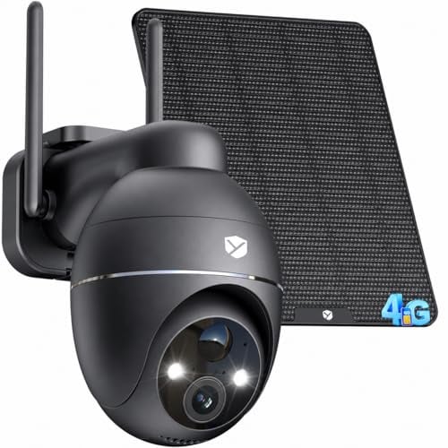 YESNAMO 4GLTE Celular Cámara Vigilancia Exterior con Panel Solar | Tarjeta SIM,360° PTZ,PIR Detección Movimiento,Visión Nocturna Color,Audio Bidireccional