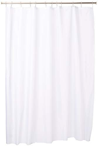 iDesign rideau de douche tissu imperméable, 183,0 cm x 183,0 cm rideau douche en polyester, rideau textile lavable ourlet renforcé, blanc