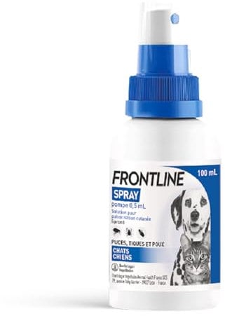 FRONTLINE Spray pompe 0,5ml - Antiparasitaire Chien & Chat - Anti-puces, Anti-Tiques - Traitement d'Urgence en cas d'Infestation Massive par les puces et tiques - Pour Chiens & Chats de -5Kg - 100 ml