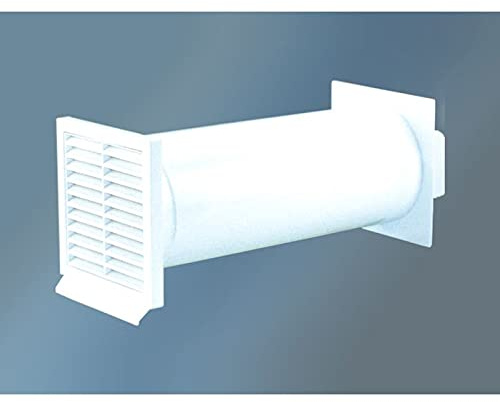 Quellmalz ABLUFT-TECHNIK Ab-und Zuluft-Mauerkasten Flachanschluss, mit Rückstauklappe für Abluft, Mauerdurchbruch 200 x 130 mm, Länge von 350 bis 500 mm, Mauerkasten Weiß, Außengitter in der Farbe weiß-passend zu ø 125