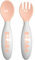 BÉABA, Lot de 2 Couverts Ergonomique d'apprentissage 2ème Âge, Dès 8 mois, Prise en main facile pour Bébé, Adaptée aux droitiers et aux gauchers, Boîte de transport incluse, Nude