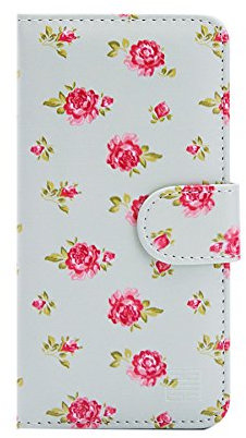 32nd Floral Series - Design PU Leather Book Wallet Case Cover for Apple iPhone 5, 5S, Designer Flower Pattern Wallet Style Flip Case With Card Slots - Vintage Rose Mint