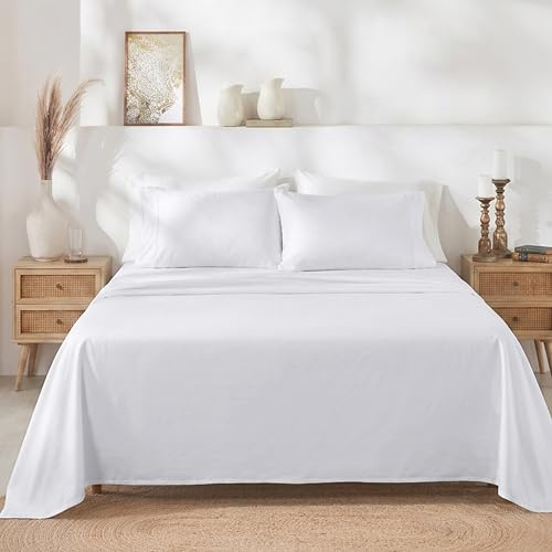 California Design Den Soft 100% Cotton Queen Sheet Set, 400 Thread Count Good Housekeeping Award Winner, Silky Smooth Sateen Weave with Deep Pockets, Breathable and Durable Cotton Bedding Set - White