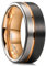 King Will Alliance en carbure de tungstène 6 mm 8 mm Or rose Noir et argent brossé Bords plats/biseautés Coupe confortable, T 1/2(62.08mm), Tungstène, Aucune pierre précieuse