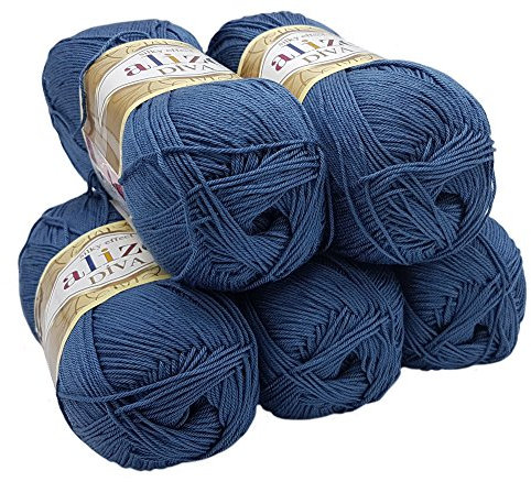 5 x 100 Gramm Wolle Diva Batik einfarbig, 500 Gramm merzerisierte Strickwolle microfiber-Acryl (petrol 353)