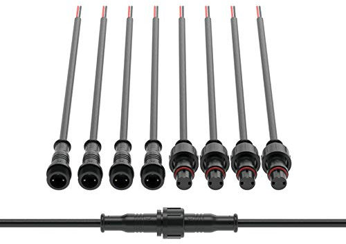 BTF-LIGHTING 2-poliger wasserdichter elektrischer Stecker 22 AWG IP65 Stecker-Buchse 7,87in/20cm Verlängerungskabel für Boot,Innen-/Außenbereich LED-Streifen/Leuchtband 22mm Mutter klein 5 Paar