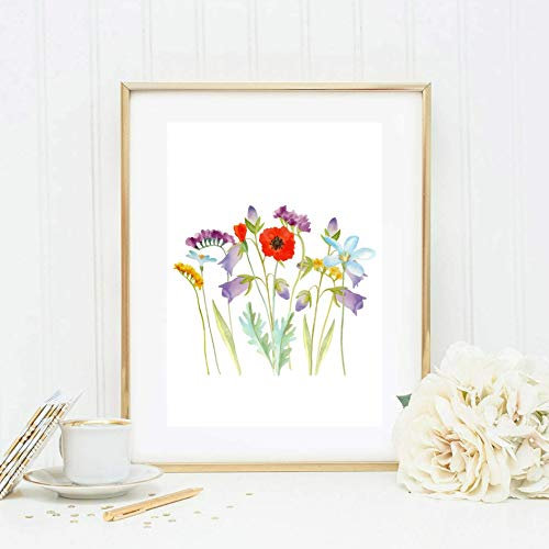 Din A4 Kunstdruck ungerahmt Mohnblumen Blumen Mohn Blumenwiese Natur Romantik Aquarell Natur Geschenk Druck Poster Bild
