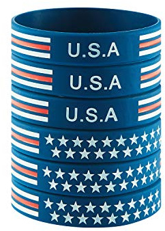 BRANDWINLITE Blue American Flag Rubber Bracelets Silicone Wristbands with Red Line for Americian Patriots,Veterans,Army Sport Fans,Gifts for Parties or Events and Office Supply File- 8