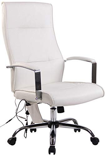 Silla De Oficina Portland con Función De Masaje I Silla De Ordenador Acolchada & Tapizada I Silla De Escritorio Regulable En Altura I Color:, Color:Blanco, Material de Base:Cuero Sintetico