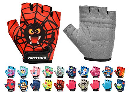 meteor - Cycling Gloves - Bike Accessories - Bicycle – Durable Anti-Slip Fingerless Gloves for Boys and Girls, Soft Padding, Ideal for Kids Bike Cycling - Size: M - Motif : Spider
