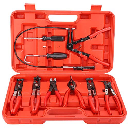 Pinze per Fascette Stringitubo con Impugnatura in Gomma, Set di Pinze per Fascette Stringitubo Flessibile, 9 Pezzi, Pinze a Lunga Portata, Kit di Pinze per Riparazione Auto