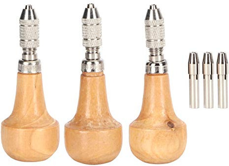 3 juegos de mandriles de mano Mangos de madera en forma de pera Mango más grave Pin tornillo de banco Taladro de mano Mango de madera para engaste de piedra de diamante Reemplazo más grave