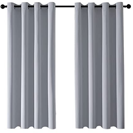 MRTREES 72 Lot de 2 rideaux occultants à isolation thermique avec œillets, protection de fenêtre, pour enfant, chambre et salon, texture douce, gris clair, 117 x 167 cm