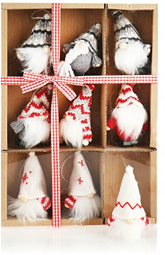 COM-FOUR® 9X Premium Weihnachtsmann-Anhänger für den Weihnachtsbaum, schwedisch-skandinavische Deko-Trolle, Christbaum-Figuren Anhänger als Baumbehang, Weihnachtsschmuck