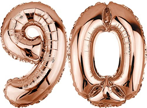 DekoRex Folienballon Rosegold 82cm Geburtstag Jubiläum Hochzeit Deko (Zahl 90)