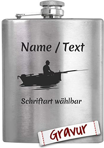 Angeln Geschenk Flachmann mit Gravur personalisiert, Angler Geschenke für Männer, Geschenkidee Herren, Papa und Opa zum Geburtstag, Ruhestand, Vatertag