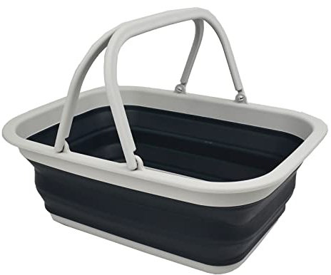 SAMMART 9.2L Collapsible Tub with Handle - Portable Outdoor Picnic Basket/Crater - Foldable Shopping Bag - Space Saving Storage Container (Grey/Slate Grey, 1)