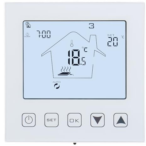 Wengart Heating Thermostat WG603W,AC90~240V 3A Weekly Programming,Touch Buttons,for Adjusting Room Temperature with Window Opening Detection and Vacation Mode