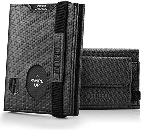 Slim Wallet, Genuine Leather Minimalist Wallet for Mens, RFID Blocking Tri-Fold Slim Credit Card Wallet with 10 Cards, 2 Banknote Compartments, ID Window, Coin Pocket Men Wallets with Gift Box