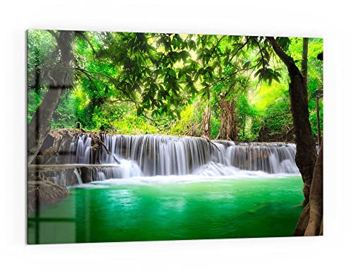 DEQORI Küchenrückwand Glas | Motiv Wasserfall im Regenwald | 60x40 cm | Bad- oder Herd-Rückwand | Herdblende Spritzschutz für Küche & Badezimmer | moderne Deko für Fliesenspiegel