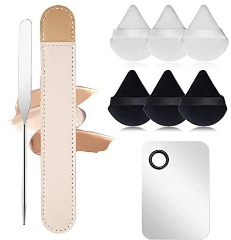 Yiishuiil Korean Makeup Spatula Set: 6 Powder Puff + 1 Spatula + 1 Rectangle Palette - Professional Facial Cosmetic Tool