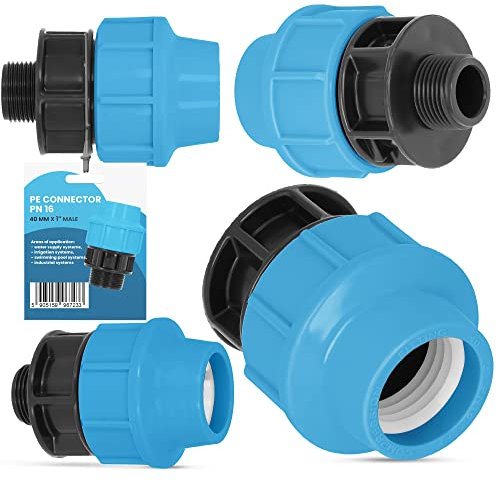 PE Rohr Kupplung Verschraubung PN16 (40 mm x 1'' AG) Klemmverbinder Verlegerohr Fitting Wasserrohr Verbinder Garten Wasserleitung Bewässerungssystem Versorgungsleitung Pipeline Sprinklersys