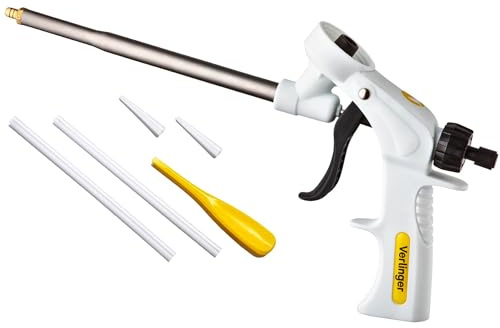 VERLINGER Schaumpistole VFE-2 mit Edelstahl-Düse – Leichte & Robuste Dosierpistole für PU-Montageschaum, mit Zubehör – für präzises Arbeiten bei DIY & Profi-Anwendungen