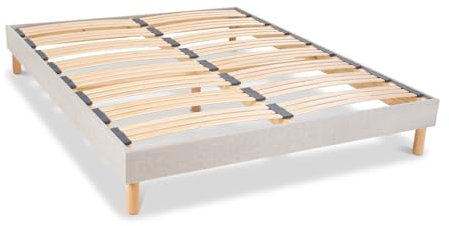 BELLECOUR LITERIE | Sommier à Lattes en Bois avec Pieds CAPITOLE 160x200 cm Hauteur 30 cm | Cadre de lit Robuste Gris Clair | Montage Facile