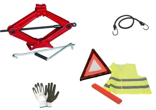 KOMPATIBEL MIT OPEL ADAM KIT FÜR Autos Pantograph-WAGENHEBER MIT STAHLSOCKEL UND DREHSCHLÜSSEL+STRAßEN-Notfall-DREIECK+Fluoreszierende WESTENJACKE+Koffer