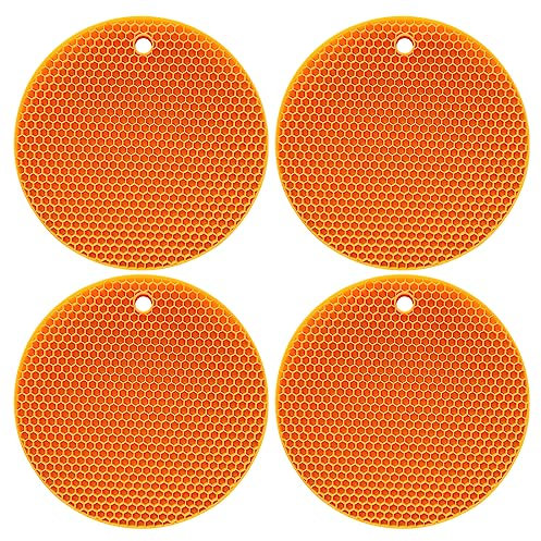 Sottopentola in silicone multiuso, resistente al calore fino a 240 °C, presina, impermeabile, (set da 4), antiscivolo, flessibile, durevole, lavabile in lavastoviglie (arancione)