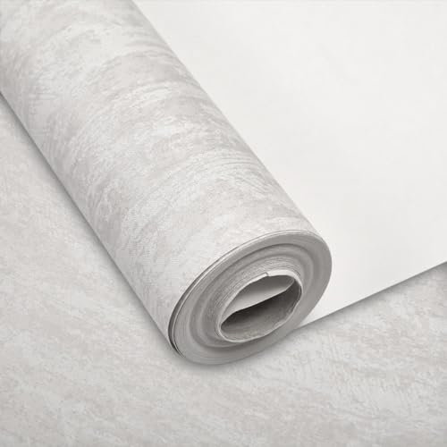 Warmiehomy Non-Woven Wallpaper 4 Pack x 53cm x 9.5m Textured 3D Embossed Flocking Wallpapers Diatomite Grey Backdrop Decking Wall Paper Roll for Living Room Bedroom