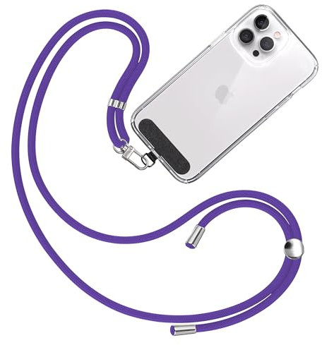 TBOC Cordon Telephone Portable [Violet] avec Patch de Fixation en Tissu [Noir] Chaine Telephone Portable Ajustable et Résistant Compatible avec Toutes les Marques de Téléphones Mode Homme et Femme