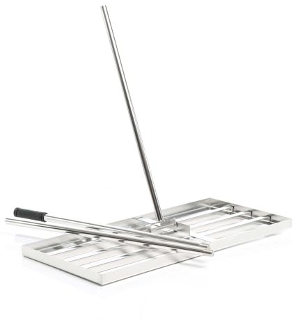 Wiltec Rastrello livellante in acciaio inox con manico incl. Taglia L Livellatore prato Livellamento