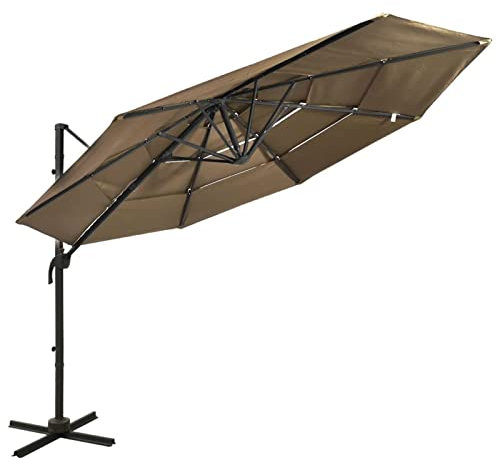 BaraSh Sonnenschirm mit Aluminium-Mast 4-lagig Taupe 3x3 m Gartenschirm Balkon Sonnenschutz