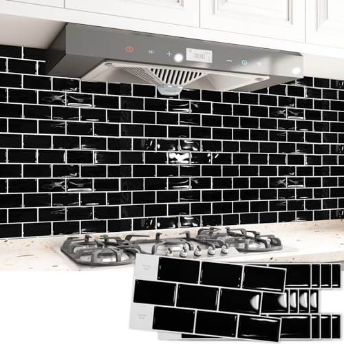 Art3d Confezione da 20 piastrelle adesive da cucina, in vinile, per bagno, lavanderia, stufa, camper, 30,5 x 15,2 cm, colore: nero