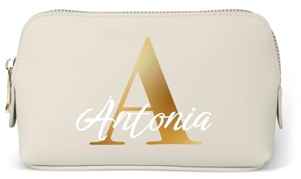 Love Faith Personalisierte Kosmetiktasche - individuelle Kulturtasche mit Initiale & Namen - Oyster - Robuster und praktischer Kulturbeutel - S