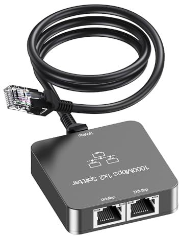 Uzifhdhi LAN Splitter 1 auf 2 mit Ethernet Kabel, Gigabit LAN Switch 2 Port 1000Mbps Ethernet Splitter für Computer, TV, Hub, Switch, Router, Set-Top Box,et. Grau