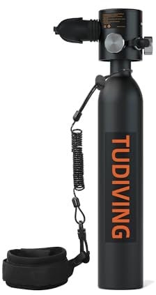 TUDIVING-0,5-l-Tauchflasche, Wiederverwendbare tragbare Mini-Sauerstoffflasche, Tauchausrüstung unterstützt 5-10 Minuten Unterwasser-Atmungstauchflasche (S300PLUS A1-Black)