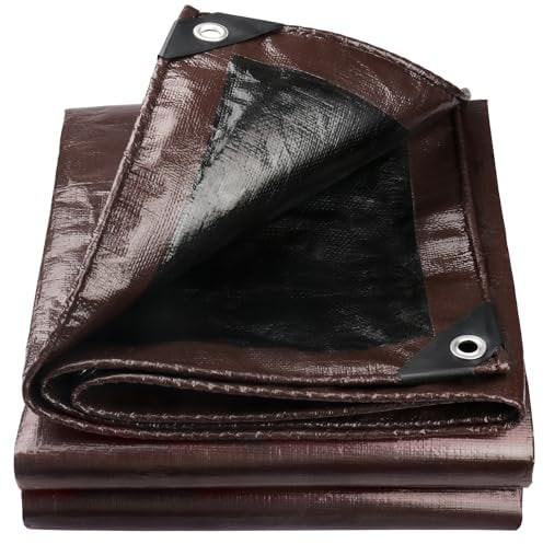 Onarway Bâche imperméable et résistante : 5 x 5 m, 150 g/m² avec œillets renforcés – Enrouleur de bâche multifonction pour extérieur – Marron/noir