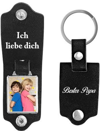 Jeweidea Personalisierter Foto-Schlüsselanhänger für Papa – Leder Schlüsselanhänger mit Namen Gravur zum Vatertag Familien-Schlüsselanhänger Bester Papa Personalisierte Geschenke für Männer