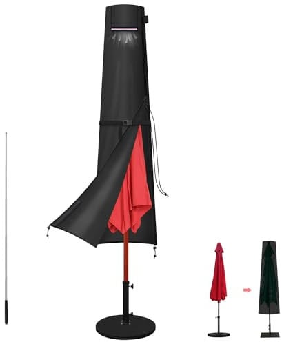 LAMUNI Housse Parasol Droit de 2m à 3m, Housse de Parasol avec Tige, 420D Oxford Housse Protection Parasol Imperméable Couverture pour Parasols de Jardin avec Fermeture Éclair, 190x30/50cm
