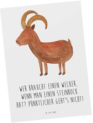 Mr. & Mrs. Panda Postkarte Steinbock Wecker - Geschenk, Ansichtskarten, Tierkreiszeichen, Geschenke Astrologie, Sternzeichen, 20. Januar, Horoskop, Postkarten, Zuverlässigkeit, Bodenständigkeit, Humor