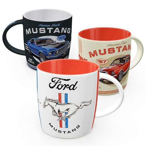 Nostalgic-Art Retro Kaffee-Becher (3er-Set), 330 ml, Ford Mustang Set 1 – Geschenk-Idee für Ford-Zubehör Fans, Original Lizenzprodukt (OLP), Keramik-Tasse, Vintage Design