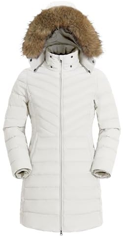 Pioneer Camp Wintermantel Damen Lang Warm Steppmantel Wasserdicht Winterjacke Mantel Damen Winter mit Abnehmbarer Kunstpelzkragen Brillantes Weiß S