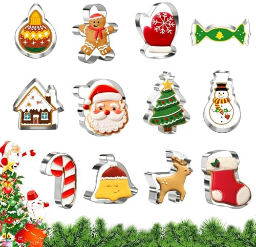 CLHXWU Lot de 12 Emporte Piece Noël,Moule Biscuit Noël,Emporte Piece Biscuit en Acier Inoxydable,Biscuit de Noël Pour La Cuisson