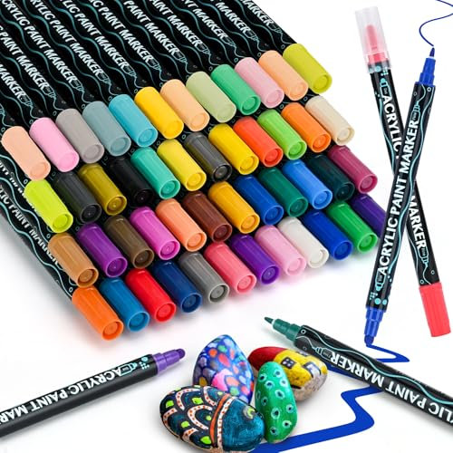 Sofore 48 Colori Pennarelli a Vernice Acrilica, Pennarelli Doppia Punta Fine 1 mm e 1-5mm Punta Pennello Pietra, Legno, Vetro, Ceramica, Plastica, Stoffa, DIY, Disegnare a Scuola
