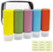 Laxen 5 Pack Travel Bottles for Toiletries with Labels, 100ML Silicone Travel Bottles Set with Clear Zipper Toiletry Bag, Leakproof Refillable Squeeze Travel Size Containers for Shampoo Conditioner