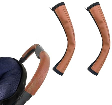 2 Stück Kinderwagen Griffbezug, Baby Kinderwagen Griff PU Leder Schutzhülle, Baby Kinderwagen Griff Abdeckung,Armlehne Schutzhülle Staubdicht,Für die Meisten Kinderwagen Geeignet(Brown)
